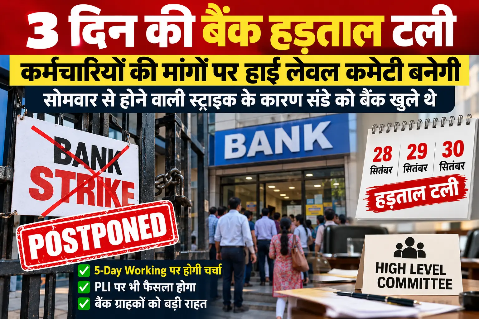 3 दिन की बैंक हड़ताल टली_5-Day Working पर बनेगी हाई लेवल कमेटी, जानें क्या है पूरा मामला